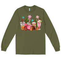 Army Green pink christmas coffe cups Long Sleeve Tee - CowGirlArtShop