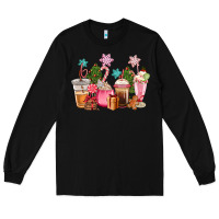 Black pink christmas coffe cups Long Sleeve Tee - CowGirlArtShop