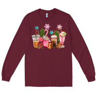 Burgundy pink christmas coffe cups Long Sleeve Tee - CowGirlArtShop