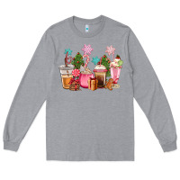 Heather Grey pink christmas coffe cups Long Sleeve Tee - CowGirlArtShop