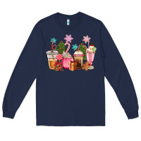 Navy pink christmas coffe cups Long Sleeve Tee - CowGirlArtShop