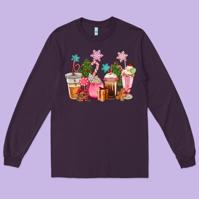 Pink Christmas Coffe Cups Long Sleeve Tee Designed By Cowgirlartshop