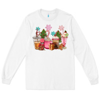 White pink christmas coffe cups Long Sleeve Tee - CowGirlArtShop