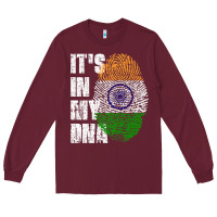 Burgundy IT'S IN MY DNA India Flag Indian Long Sleeve Tee - lanVoArt