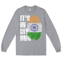 Heather Grey IT'S IN MY DNA India Flag Indian Long Sleeve Tee - lanVoArt