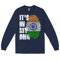 Navy IT'S IN MY DNA India Flag Indian Long Sleeve Tee - lanVoArt