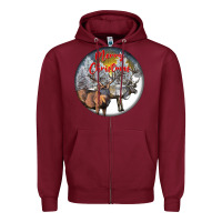 Burgundy mule buck deer christmas Zipper Hoodie - LillyAllenDesigns