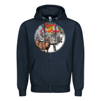 Navy mule buck deer christmas Zipper Hoodie - LillyAllenDesigns