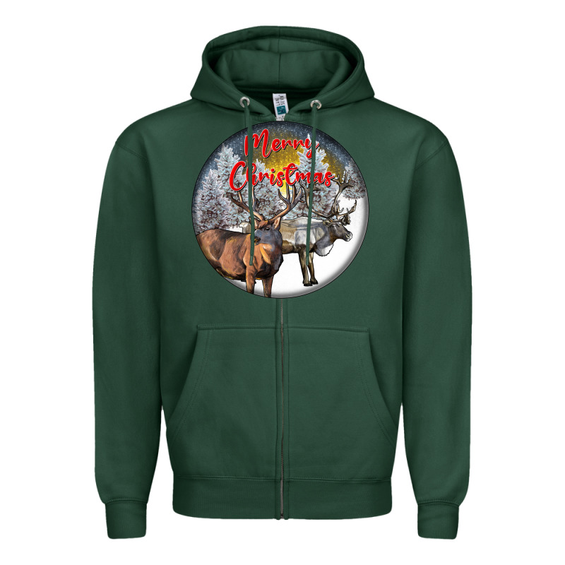 Mule Buck Deer Christmas Zipper Hoodie by LillyAllenDesigns | Teevron