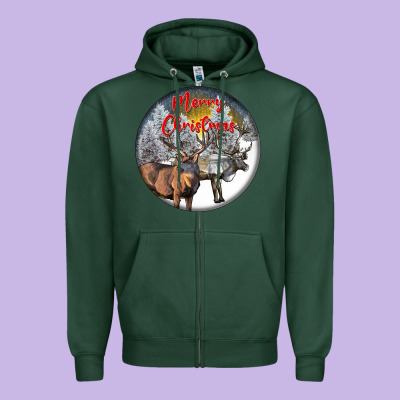 Mule Buck Deer Christmas Zipper Hoodie Designed By Lillyallendesigns