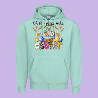 Oh For Peeps Sake Easter Zipper Hoodie Designed By Cowhidedigitalart