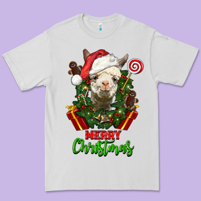 Merry Christmas Alpaca Face Premium Tee Designed By Lillyallendesigns