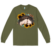 Army Green sleeping hedgehog sunflower leopard Long Sleeve Tee - Jasminsmagicworld