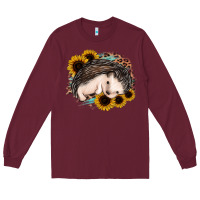 Burgundy sleeping hedgehog sunflower leopard Long Sleeve Tee - Jasminsmagicworld