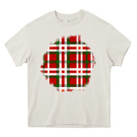 Cream Christmas Tartan Patch Heavy Core Tee - BundleAndBundleShop