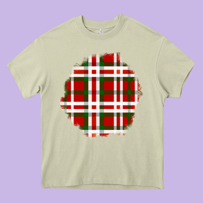 Christmas Tartan Patch Heavy Core Tee Designed By Bundleandbundleshop