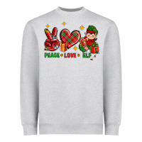 Heather Grey Peace Love Elf Christmas Heavyweight Sweatshirt - BundleAndBundleShop
