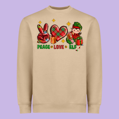 Peace Love Elf Christmas Heavyweight Sweatshirt Designed By Bundleandbundleshop
