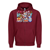 Burgundy One Happy Mama Easter Bunny Zipper Hoodie - CowhideDigitalArt