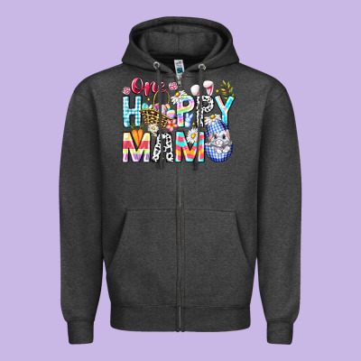 One Happy Mama Easter Bunny Zipper Hoodie Designed By Cowhidedigitalart
