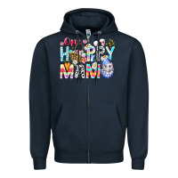 Navy One Happy Mama Easter Bunny Zipper Hoodie - CowhideDigitalArt