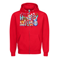 Red One Happy Mama Easter Bunny Zipper Hoodie - CowhideDigitalArt