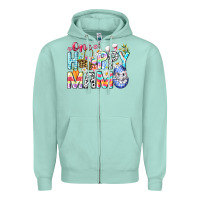 Seafoam One Happy Mama Easter Bunny Zipper Hoodie - CowhideDigitalArt