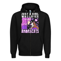 Black anime cat anime stuff Zipper Hoodie - lanVoArt