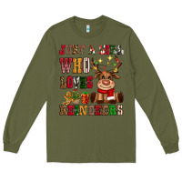 Army Green just a girl who loves reindeers Long Sleeve Tee - CowGirlArtShop