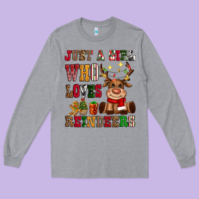 Just A Girl Who Loves Reindeers Long Sleeve Tee Designed By Cowgirlartshop