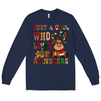 Navy just a girl who loves reindeers Long Sleeve Tee - CowGirlArtShop