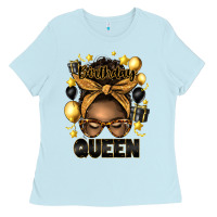 Baby Blue birthday queen afro messy bun Ladies Tee - Artiststas