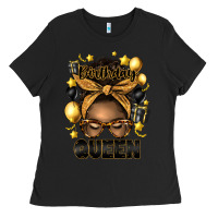 Black birthday queen afro messy bun Ladies Tee - Artiststas