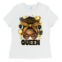 Birthday Queen Afro Messy Bun Ladies Tee | Teevron