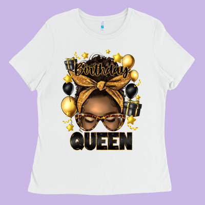 Birthday Queen Afro Messy Bun Ladies Tee Designed By Artiststas