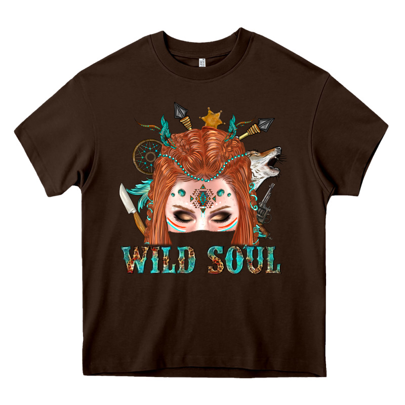 Western İndian Wild Soul With Braid Hair Woman Heavy Core Tee by BundleAndBundleShop | Teevron