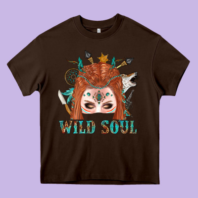 Western İndian Wild Soul With Braid Hair Woman Heavy Core Tee Designed By Bundleandbundleshop