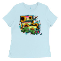 Baby Blue Louisiana Map Sunflower Cactus Serape Ladies Tee - RanaPortraitStore