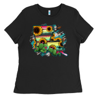 Black Louisiana Map Sunflower Cactus Serape Ladies Tee - RanaPortraitStore