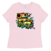Bubblegum Pink Louisiana Map Sunflower Cactus Serape Ladies Tee - RanaPortraitStore
