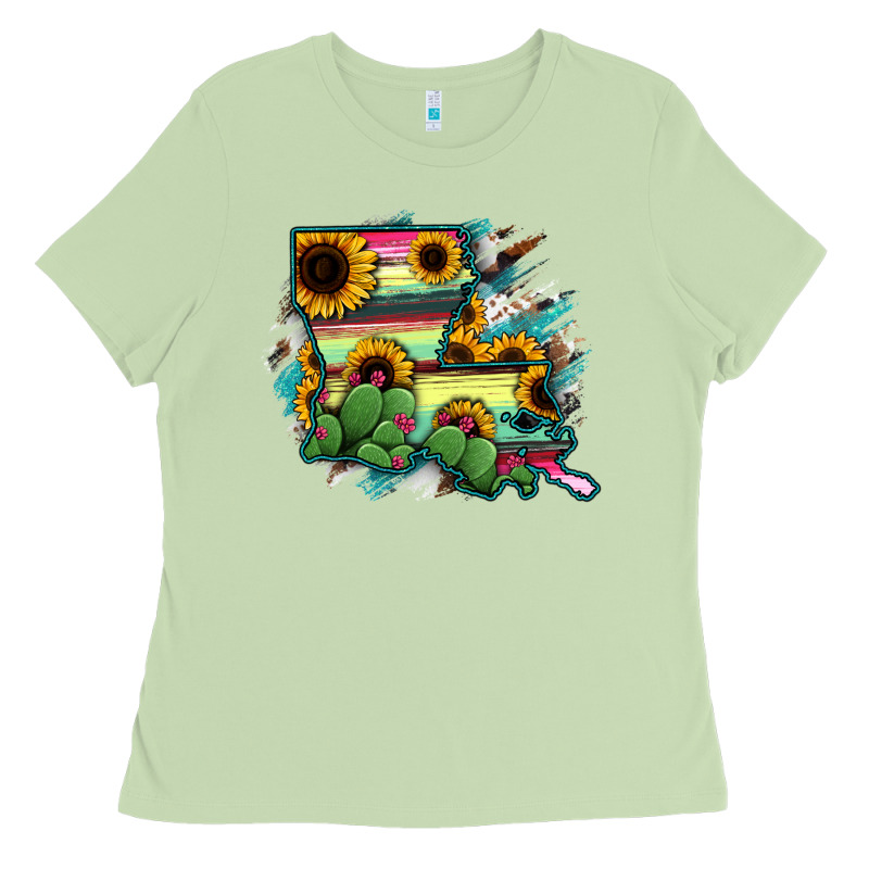 Louisiana Map Sunflower Cactus Serape Ladies Tee by RanaPortraitStore | Teevron