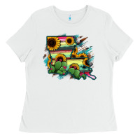 White Louisiana Map Sunflower Cactus Serape Ladies Tee - RanaPortraitStore