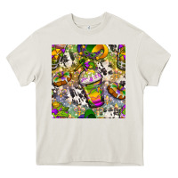 Cream Mardi Gras coffee cups and donut with cowhide Heavy Core Tee - BundleAndBundleShop