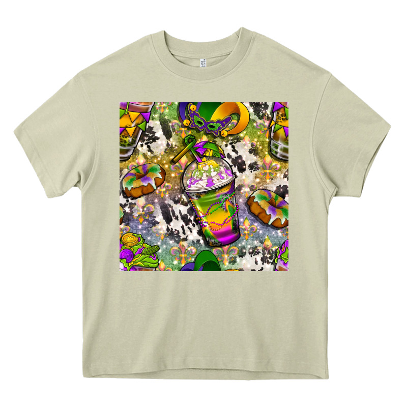 Mardi Gras Coffee Cups And Donut With Cowhide Heavy Core Tee by BundleAndBundleShop | Teevron