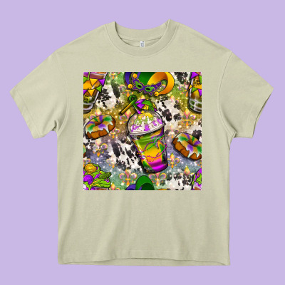 Mardi Gras Coffee Cups And Donut With Cowhide Heavy Core Tee Designed By Bundleandbundleshop