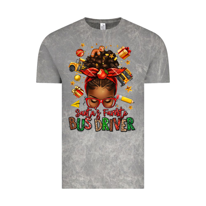 Santas Favorite School Bus Driver Afro Messy Bun Vintage Tee by texasbilliewilder | Teevron