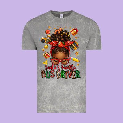 Santas Favorite School Bus Driver Afro Messy Bun Vintage Tee Designed By Texasbilliewilder