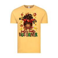 Vintage Mustard santas favorite school bus driver afro messy bun Vintage Tee - texasbilliewilder