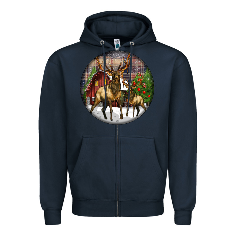 Elk Buck Deer Christmas Zipper Hoodie by LillyAllenDesigns | Teevron