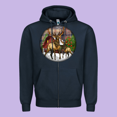 Elk Buck Deer Christmas Zipper Hoodie Designed By Lillyallendesigns